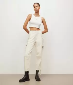 Image of AllSaints Womens Mel Linen Blend Combat Trousers, Natural, Size: 6