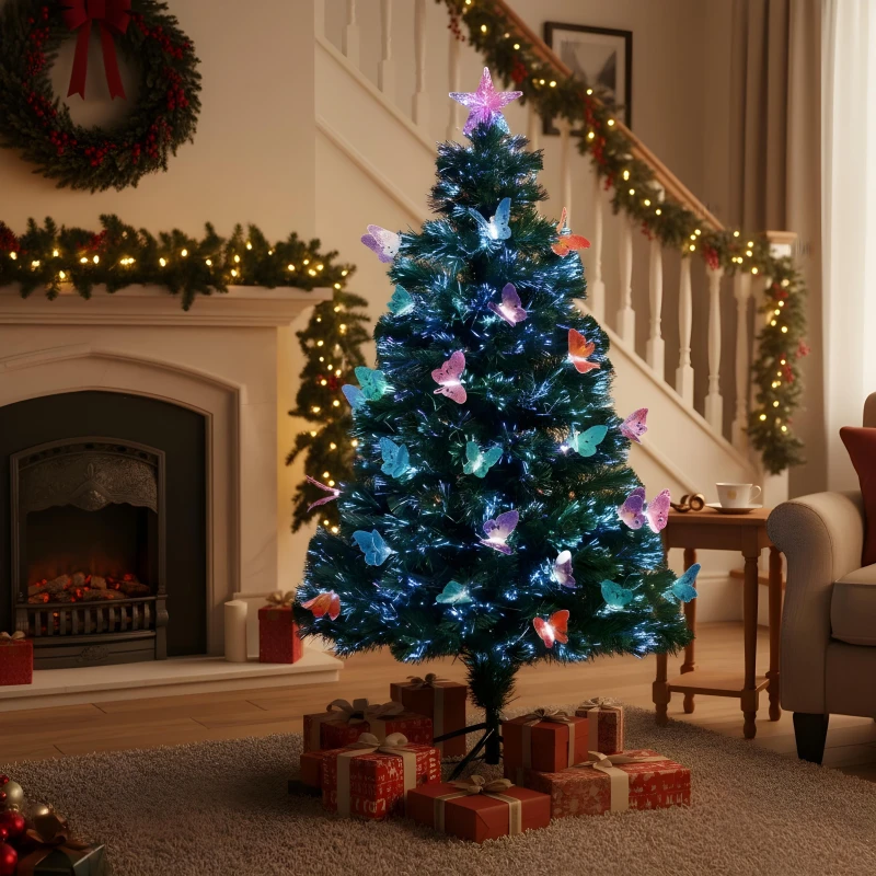 Image of Shatchi 5ft/150cm Butterflies Fibre Optic Christmas Tree LED Pre-Lit Green