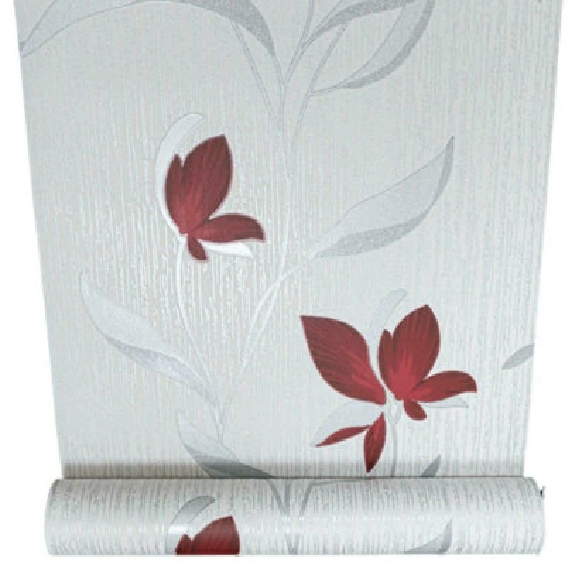Image of Erismann White Silver Red Floral Metallic Shimmer Glitter Textured Wallpaper