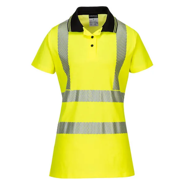Image of Portwest Hi Vis Womens Cotton Comfort Pro Polo Short Sleeve Shirt LW72YBRM Colour: Yellow / Black