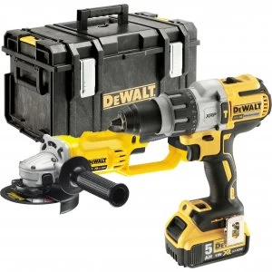 Image of DEWALT DCK278P2 18v XR Brushless Combi Drill and Angle Grinder Kit 2 x 5ah Li-ion Charger Case
