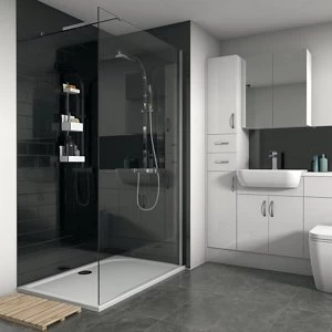 Image of Splashwall Gloss Black Tile effect 2 sided Shower Panel kit (L)1200mm (W)2420mm (T)3mm