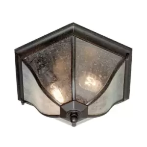 Image of Outdoor IP44 2 Bulb Flush Light Low Ceiling Weathered Bronze LED E27 60W