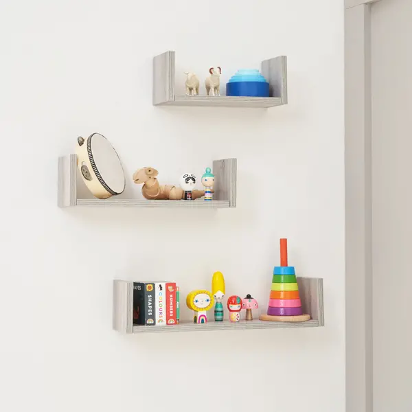 Image of Tutti Bambini Modena Set of Three UShaped Wall Shelves Ash (Grey)