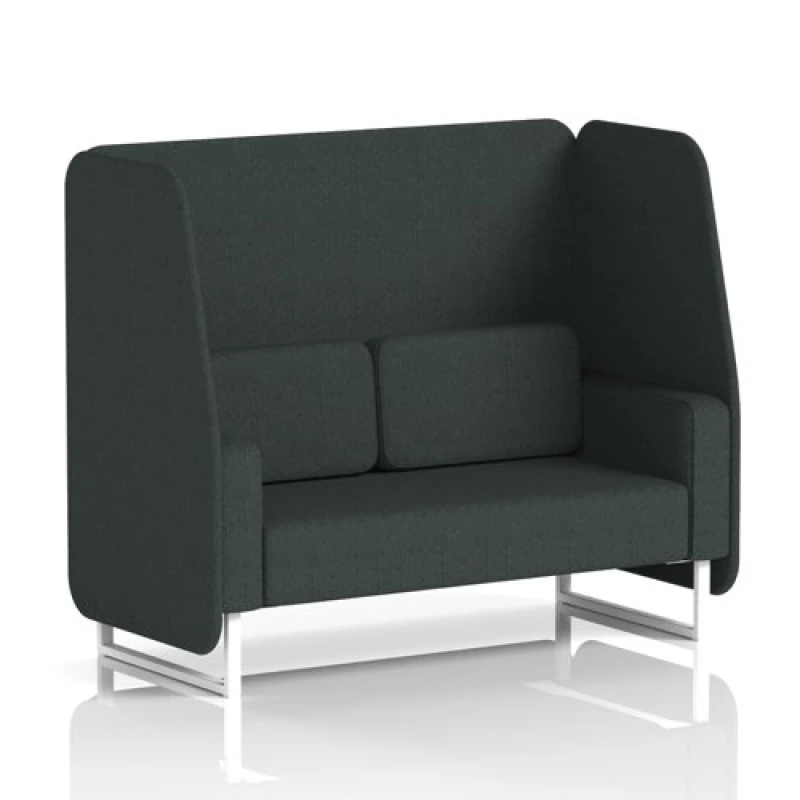 Image of Brixworth 2 Seater Open Office Booth with White Legs in Rivet Fabric - Charcoal Panels and Sofa