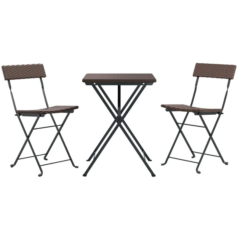 Image of VIDAXL 3 Piece Folding Bistro Set Brown Poly Rattan vidaXL 8720845690014