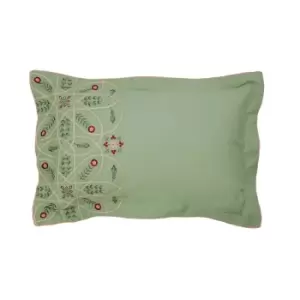Image of William Morris Brophy Embroidery Oxford Pillowcase, Green