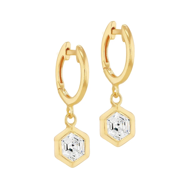Image of Be You Sterling Silver Gold Plated Hexagon CZ Earring Yellow Gold Pla female One Size