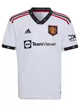 Image of adidas Junior Manchester United Away 22/23 S/s Replica Shirt, White, Size 13-14 Years