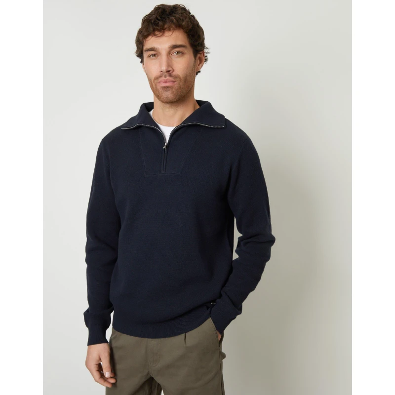Image of Threadbare Rib Panel Quarter Zip Jumper - Blue Blue M