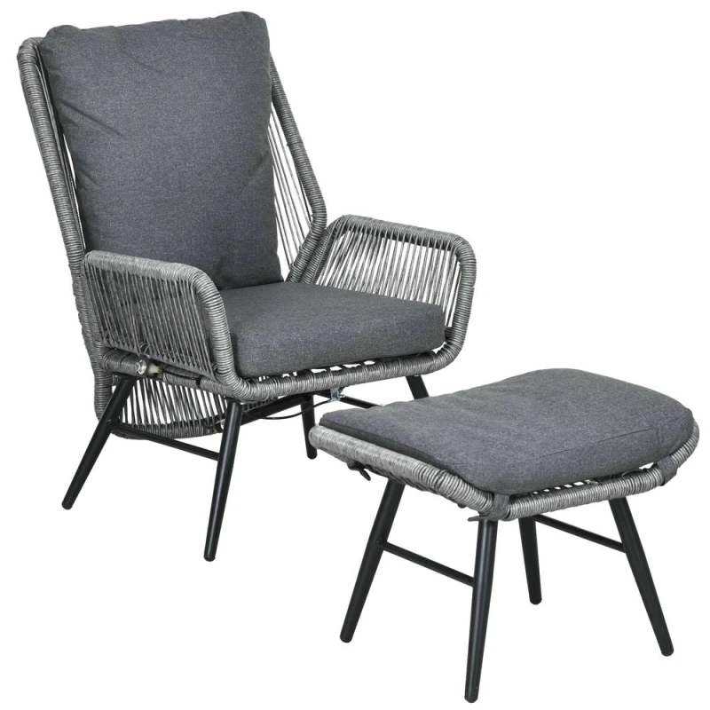 Image of Outsunny Garden Rattan Leisure Chair Set with Adjustable Backrest, Grey Light Grey