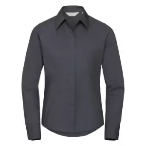 Image of Russell Collection Ladies/Womens Long Sleeve Poly-Cotton Easy Care Fitted Poplin Shirt (S) (Convoy Grey)