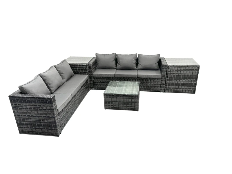 Image of Fimous 6 Seater Patio Lounge Sofa Set with 2 Side Table in Dark Grey Dark Grey Unisex