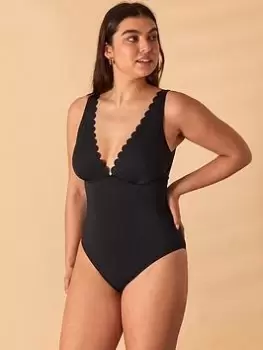 Image of Accessorize Scallop Shaping Swimsuit - Black, Size 14, Women