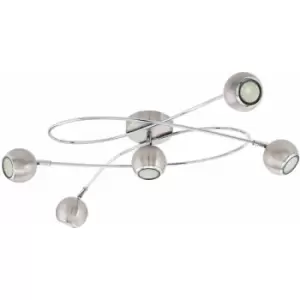 Image of Loops - Flush Ceiling Light Colour Satin Nickel Chrome Shade Bulb GU10 5x3W Included
