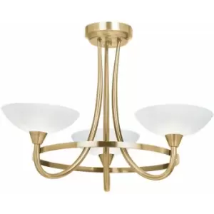 Image of Semi Flush Ceiling Light Antique Brass & White 3 Bulb Hanging Pendant Lamp Shade