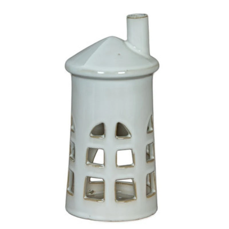 Image of Hill Interiors Rhea Medium Lighthouse Tealight Candle Holder - Ceramic - L11 X W11 X H23cm - White