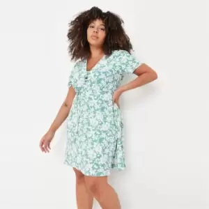 Image of Missguided Full Button Printed Tea Dress Ditsy - Green