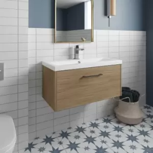 Image of Hudson Reed Juno Wall Hung 1-Drawer Vanity Unit with Basin 2 800mm Wide - Autumn Oak