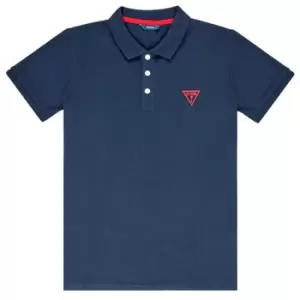 Image of Guess HOSNI boys's Childrens polo shirt in Blue. Sizes available:8 ans,10 ans,16 ans,18 ans
