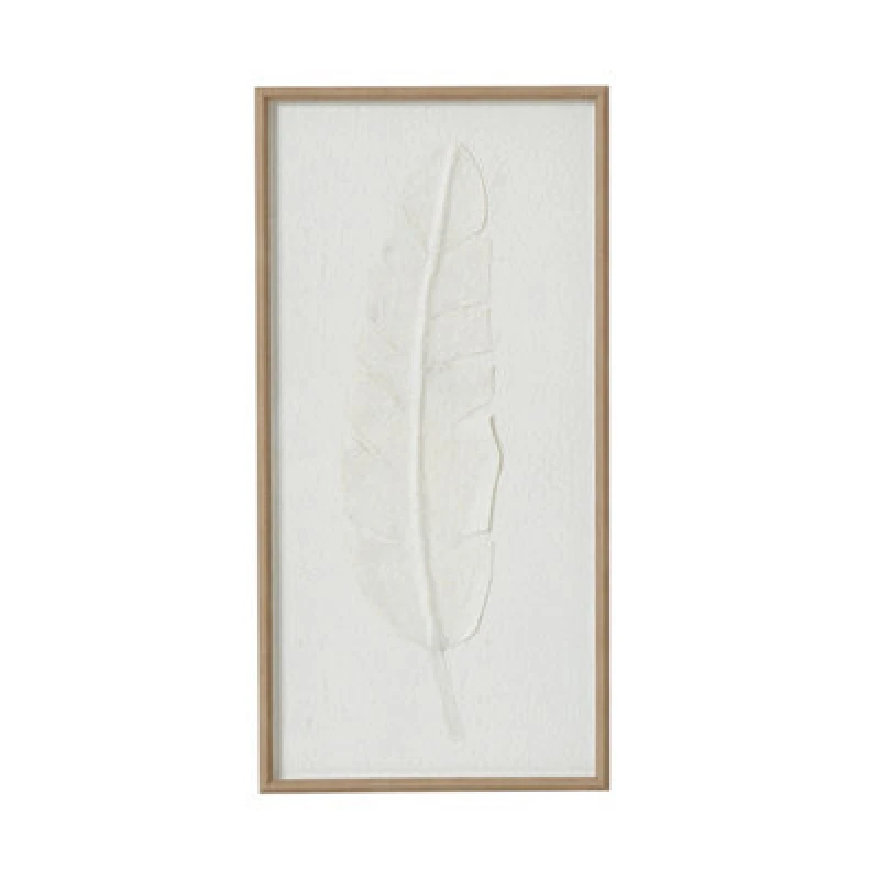 Image of Large Quill White Feather Art Mounted In Beaded Frame