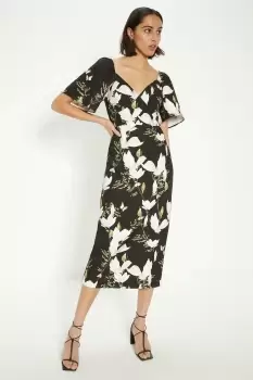 Image of Floral Printed Crepe Pencil Dress