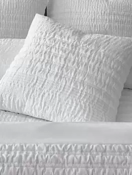 Image of Catherine Lansfield Lennon Stripe Seersucker Filled Cushion White