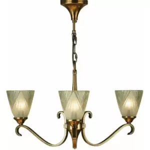 Image of Luxury Hanging Ceiling Pendant Light Antique Brass Deco Glass 3 Lamp Chandelier