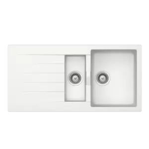 Image of 1.5 Bowl Inset White Granite Kitchen Sink with Reversible Drainer - Rangemaster Schock Primus D-150