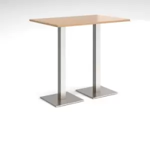 Image of Brescia rectangular poseur table with flat square brushed steel bases 1200mm x 800mm - beech