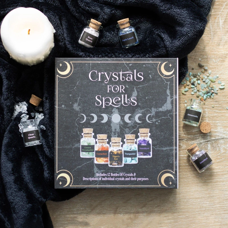 Image of KDMD Crystals for Spells Crystal Chip Bottle Gift Set Black