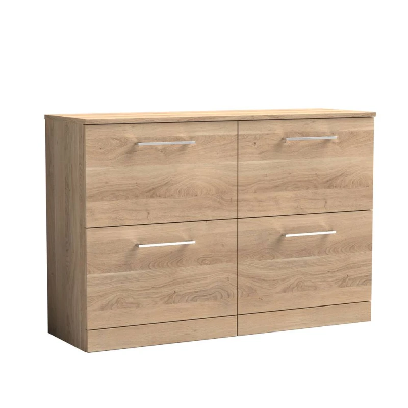 Image of Balterley Level 1200mm Floor Standing 4 Drawer Vanity Unit, Worktop Bleached Oak in Brown Brown Unisex