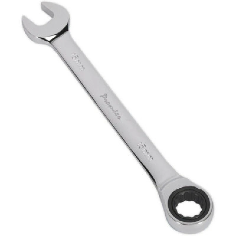 Image of Loops 15mm Ratchet Combination Spanner - Chrome Vanadium Steel - 72 Tooth Ratchet Ring Metallics
