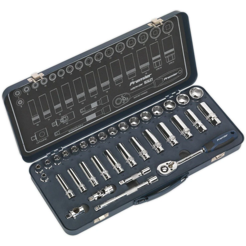 Image of Loops 34 PACK Socket Set 3/8" Metric Square Drive - 6 Point LOCK-ON Rounded Heads Multi