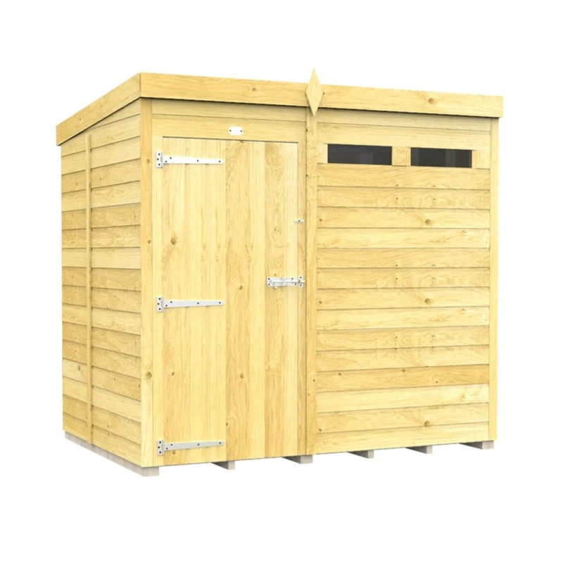 Image of Buttercup Farm 7 x 5 Feet Pent Security Shed - Single Door - L147 x W214 x H201cm in Brown Brown Unisex