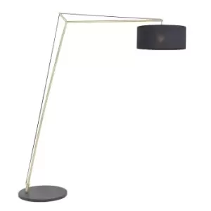 Image of Matt Brass Large Standing Floor Lamp Light - Black Cotton Shade & Painted Base