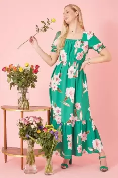 Image of Green Oversized Floral Gypsy Maxi Dress