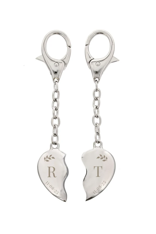 Image of Personalised Memento Company Personalised Message Foliage Two Hearts Keyring