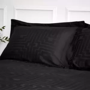 Image of Bianca Satin Geo Jacquard 100% Cotton Black Oxford Pillowcase Pair Black