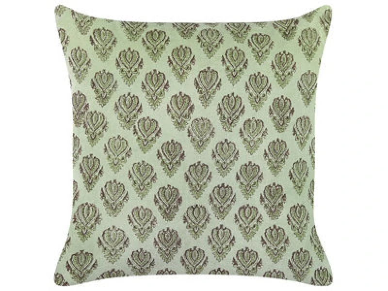 Image of Beliani Throw Cushion Rungia Velvet 45 X 45cm Green Floral Pattern