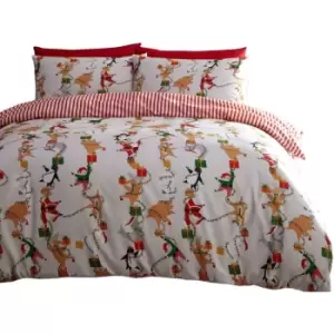 Image of Furn Santas Workshop Christmas Duvet Cover Set (150cm x 120cm) (White/Red) - White/Red