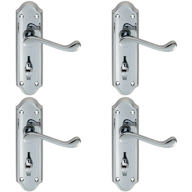 Image of Loops 4x PAIR Victorian Upturned Lever on Bathroom Backplate 168 x 47mm Chrome Multi