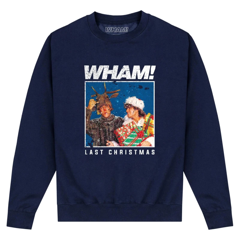 Image of Wham Mens Last Christmas Sweatshirt in Navy Size: Small Navy Male S
