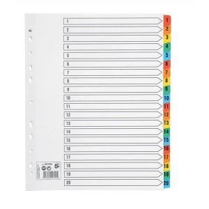 Image of 5 Star Office A4 Maxi Index 1 20 Multipunched Mylar Reinforced Multicolour Tabs 150gsm Extra Wide White