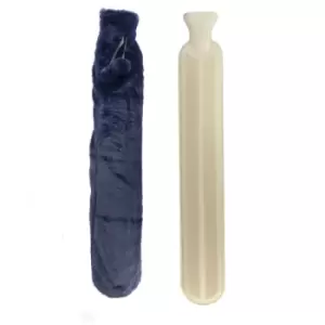 Image of Long Hot Water Bottle 2L with Soft Fleece Cover in Dark Blue Pukkr