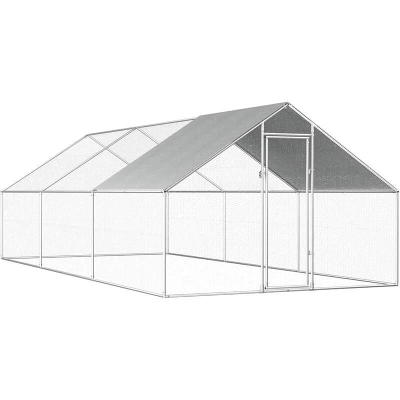 Image of vidaXL Outdoor Chicken Cage 6m Galvanised Steel Silver Frame Grey Roof Coop