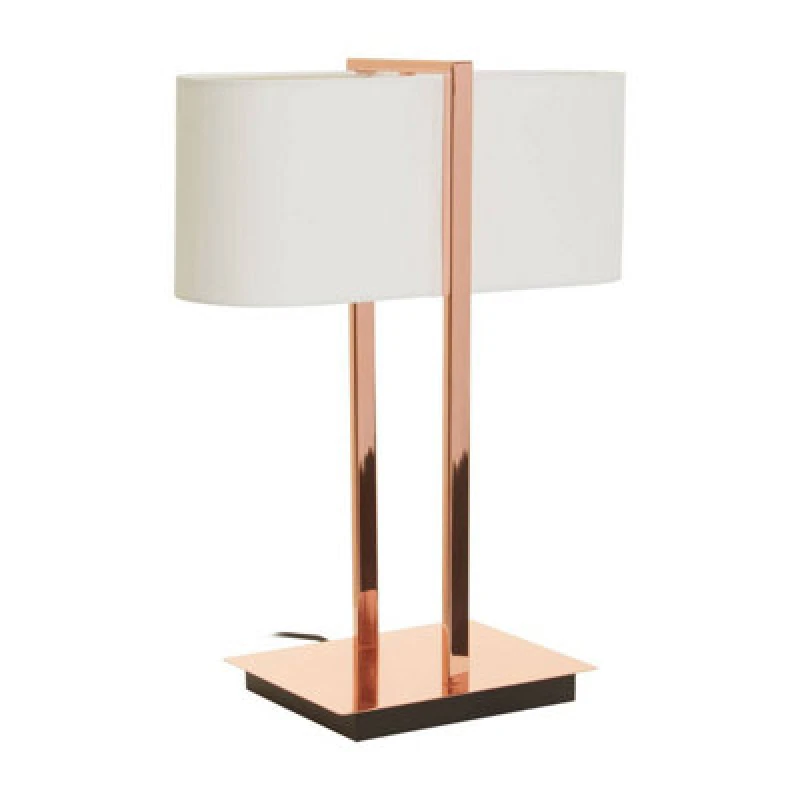 Image of Orsina Copper Finish Table Lamp, White Linen Shade Contemporary Table Light, Minimal Lighting With Square Base