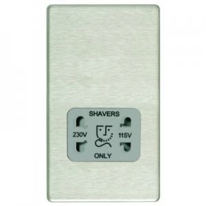Image of Wickes Twin Screwless Flat Plate Dual Voltage Shaver Socket - Brushed Steel