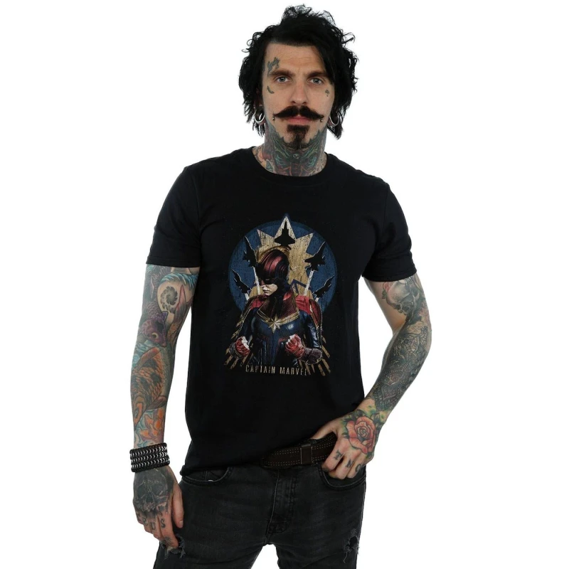 Image of Marvel Marvel Men Captain Jet Burst T-Shirt in Black Size: Small Black S Male 5059114530120