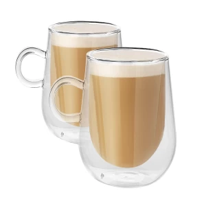 Image of Set of 2 350ml Double Walled Coffee Glasses with Handles M&amp;W
